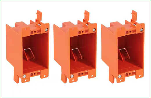 Single Gang Electrical Outlet 14 cu. in. Junction Box Orange, UL Listed Old Work Box (3-Pack) - 91011734748