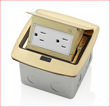 Pop-Up Floor Box with 15 Amp, Tamper-Resistant Outlet, Brass