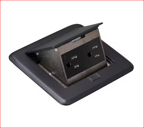 Pop-Up Floor Outlet, Electrical Box for Wood Sub-Flooring with 15 Amp TR Duplex Receptacle, Black - 91009257584