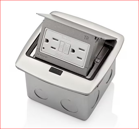 Pop-Up Floor Box with 15 Amp, Tamper-Resistant Self-Test GFCI Outlet, Brushed Nickel - 91004441300