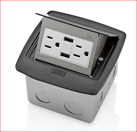 Pop-Up Floor Box with Dual Type A, 3.6 Amp USB Charger, 15 Amp Outlet, Black