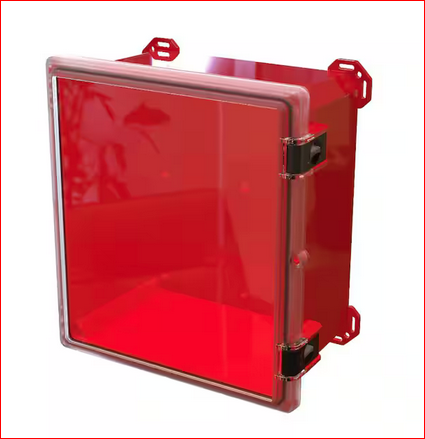 17.8 in. L x 16.3 in. W x 9.3 in. H Polycarbonate Clear Hinged Latch Top Cabinet Enclosure with Red Bottom