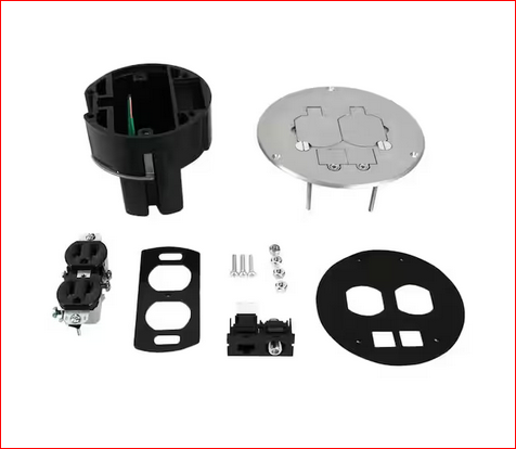 Wiremold Dual Service Floor Box Kit with Duplex Receptacle and one RJ45 Cat 5e Jack, Coax F Connector, Aluminum