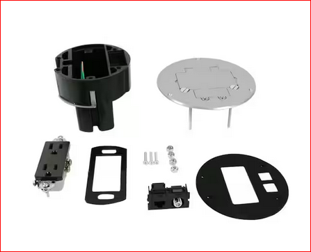 Wiremold Dual Service Floor Box Kit with 15 Amp Receptacle and 1 RJ45 Cat 5e Jack, Coax F Jack, Aluminum Cover