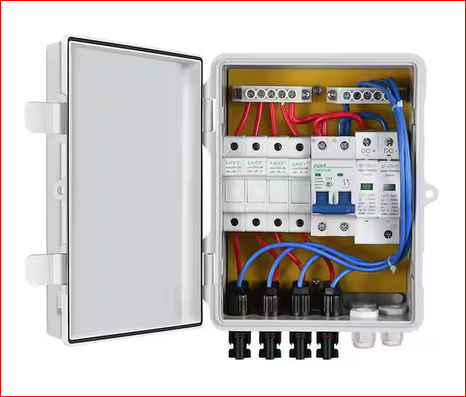 4 String PV Combiner Box with Lightning Arrester, 10A Fuse and Circuit Breakers for On/Off Solar Panel System - 91010644806