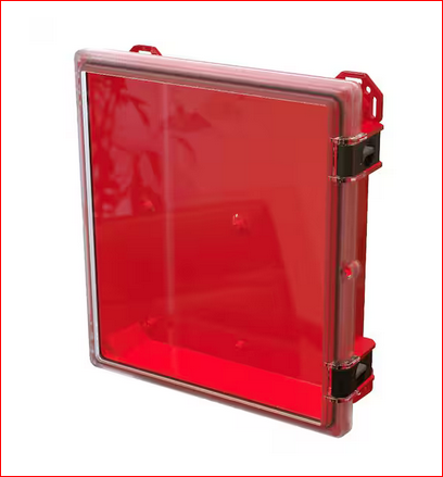 17.8 in. L x 16.3 in. W x 4 in. H Polycarbonate Clear Hinged Latch Top Cabinet Enclosure with Red Bottom - 91004547340