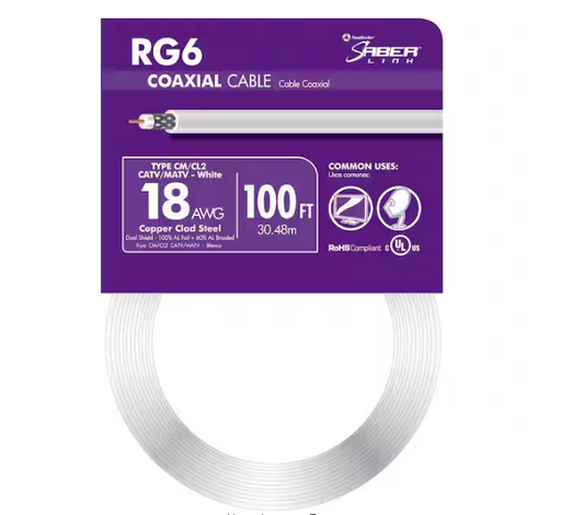 100 ft. 18 RG6 Dual Shield CU CATV CM/CL2 Coaxial Cable in White - 9873436