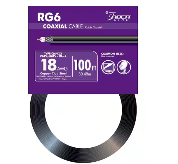 100 ft. 18 RG6 Dual Shield CU CATV CM/CL2 Coaxial Cable in Black - 9595791