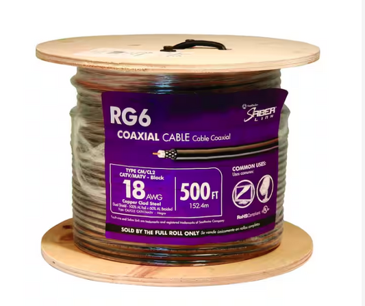 500 ft. 18 RG6 Dual Shield CU CATV CM/CL2 Coaxial Cable in Black - 9655101