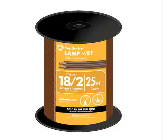 25 ft. 18/2 Brown Stranded CU SPT-1 Lamp Wire - 9193232