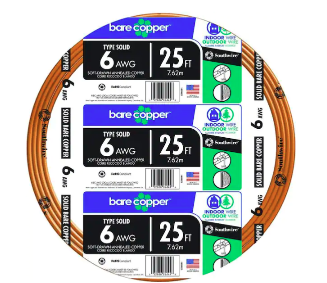 25 ft. 6-Gauge Solid SD Bare Copper Grounding Wire - 9381219