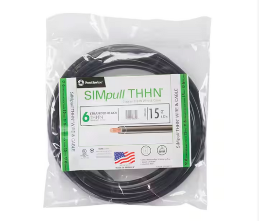 15 ft. 6 Black Stranded CU SIMpull THHN Wire - 91002520546