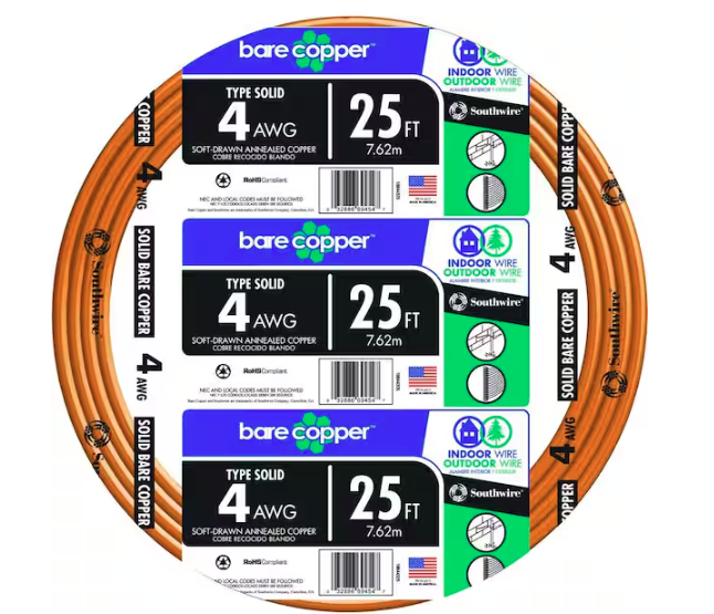 25 ft. 4-Gauge Solid SD Bare Copper Grounding Wire - 9381148