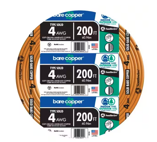 200 ft. 4-Gauge Solid SD Bare Copper Grounding Wire - 9320501