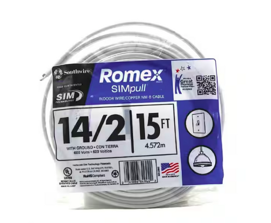 15 ft. 14/2 Solid Romex SIMpull CU NM-B W/G Wire - 9908401