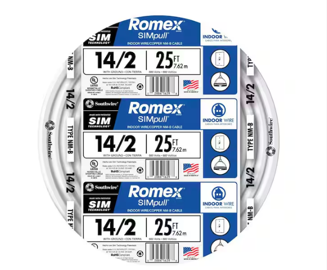 25 ft. 14/2 Solid Romex SIMpull CU NM-B W/G Wire - 9374643