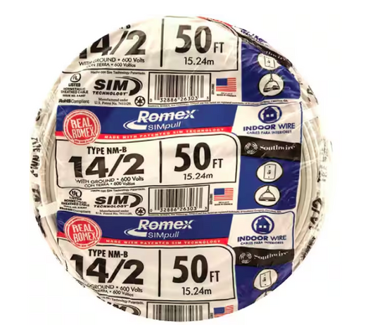 50 ft. 14/2 Solid Romex Simpull CU NM-B W/G Wire - 9374674