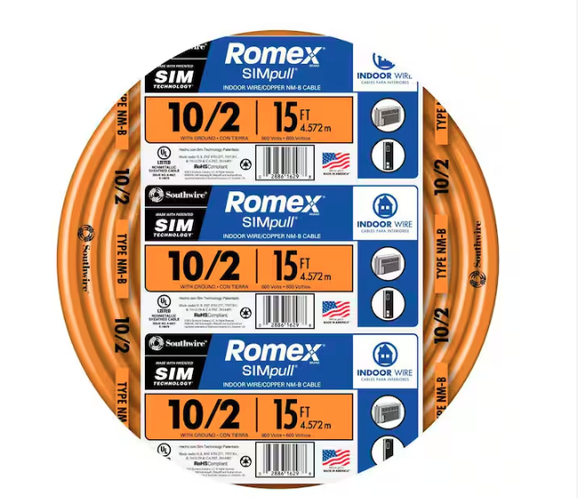 15 ft. 10/2 Solid Romex SIMpull CU NM-B W/G Wire - 9580529