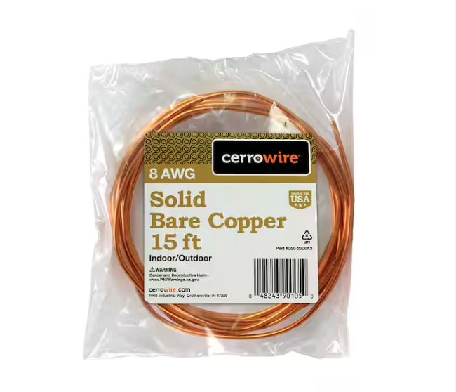 15 ft. 8-Gauge Solid SD Bare Copper Grounding Wire - 91002352603