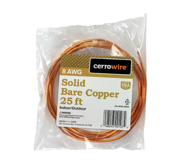 25 ft. 8-Gauge Solid SD Bare Copper Grounding Wire - 91002352593