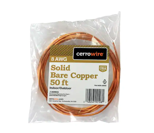 50 ft. 8-Gauge Solid SD Bare Copper Grounding Wire - 91002352620