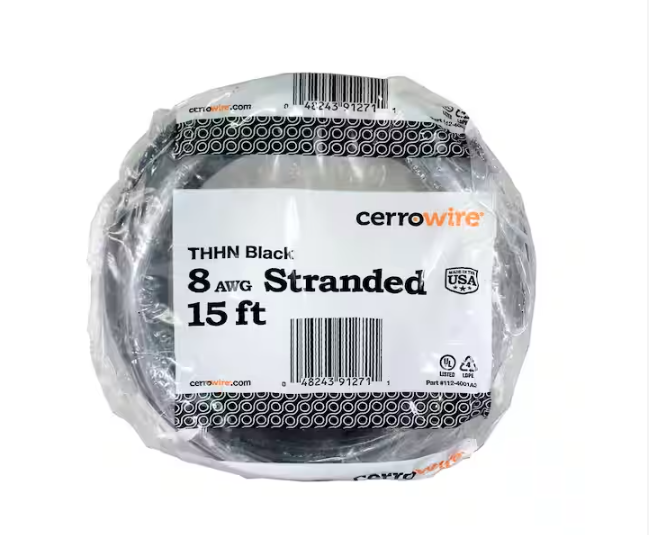 15 ft. 8 Gauge Black Stranded Copper THHN Wire - 91002520550