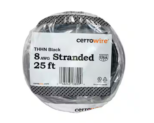 25 ft. 8 Gauge Black Stranded Copper THHN Wire - 9203617