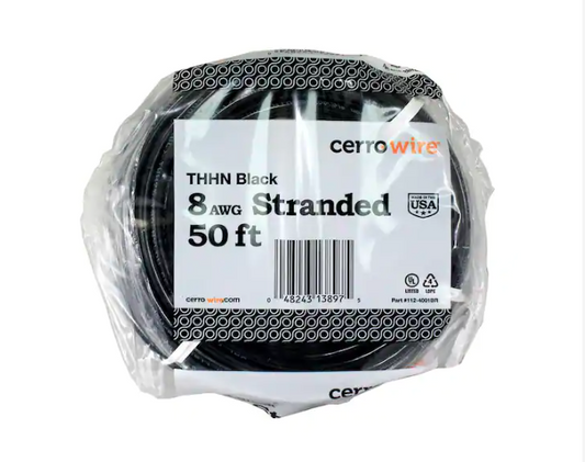 50 ft. 8 Gauge Black Stranded Copper THHN Wire - 9203891