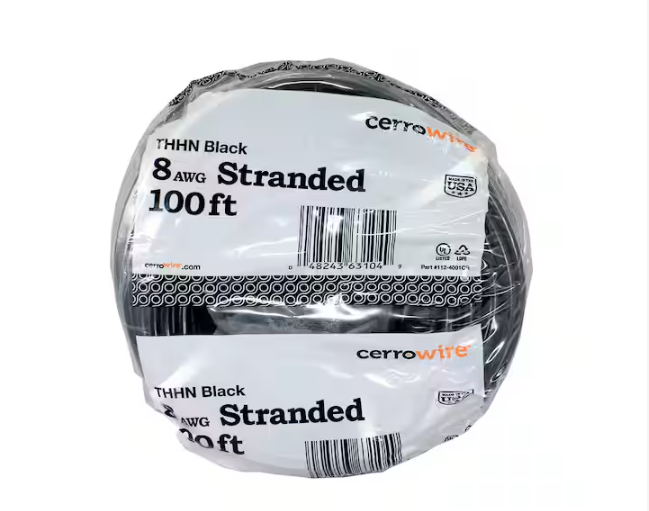 100 ft. 8 Gauge Black Stranded Copper THHN Wire - 9203941