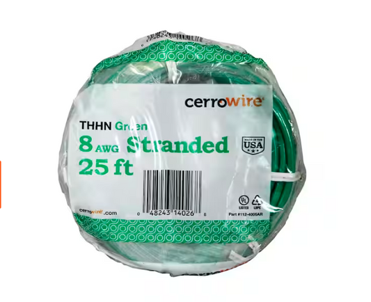 25 ft. 8 Gauge Green Stranded Copper THHN Wire - 9204175