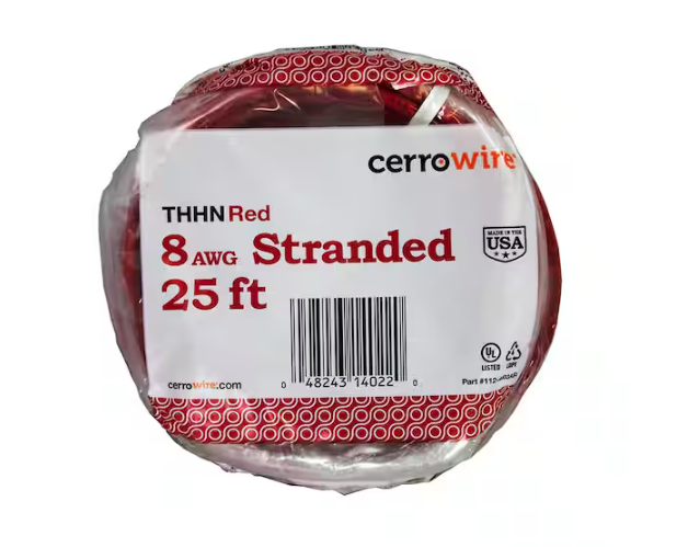 25 ft. 8 Gauge Red Stranded Copper THHN Wire - 9204734