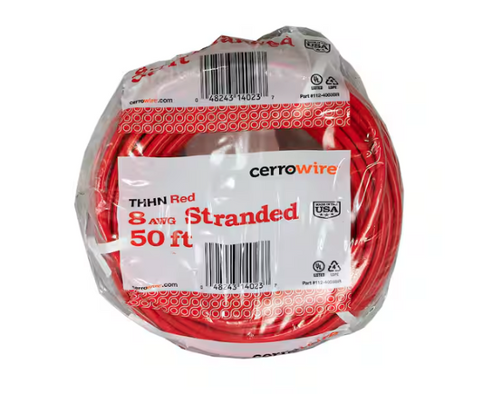 50 ft. 8 Gauge Red Stranded Copper THHN Wire - 9204791