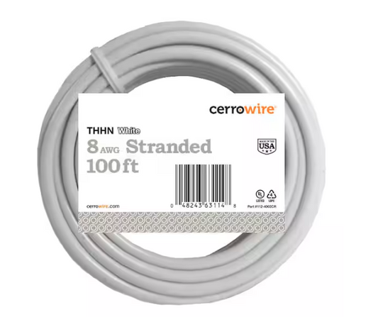 100 ft. 8 Gauge White Stranded Copper THHN Wire - 9204099