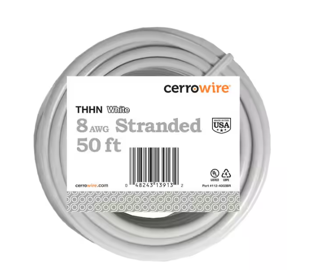 50 ft. 8 Gauge White Stranded Copper THHN Wire - 9203990