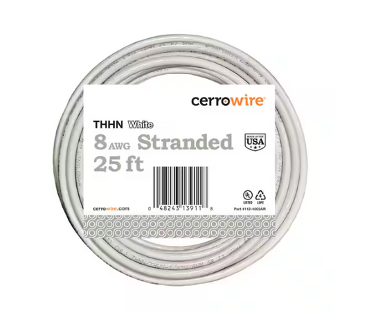 25 ft. 8 Gauge White Stranded Copper THHN Wire - 9203981