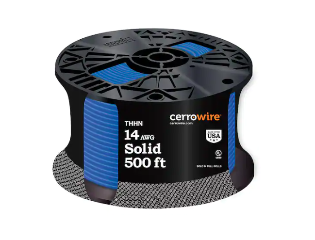 500 ft. 14 Gauge Blue Solid Copper THHN Wire - 9589284