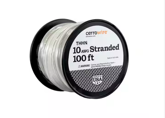 100 ft. 10 Gauge White Stranded Copper THHN Wire - 9201186