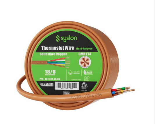 50 ft. 18/6 Brown Solid Bare Copper CMR/CL3R Thermostat Wire - 91012230624