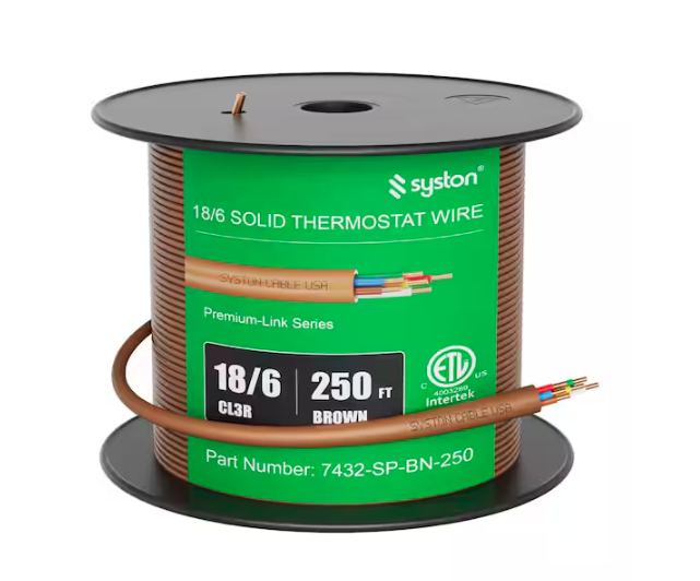 250 ft. 18/6 Brown Solid Bare Copper CMR/CL3R Thermostat Wire - 91012166165