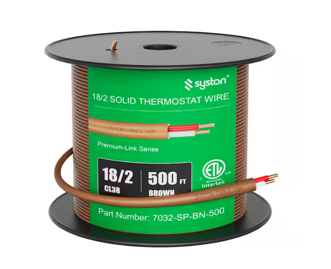 500 ft. 18/2 Brown Solid Bare Copper CMR/CL3R Thermostat Wire - 91012166171