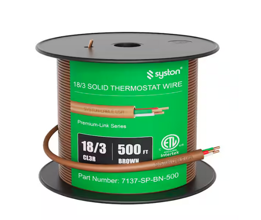 500 ft. 18/3 Brown Solid Bare Copper CMR/CL3R Thermostat Wire - UL/ETL Listed, UV Resistant RoHS - 91012166174