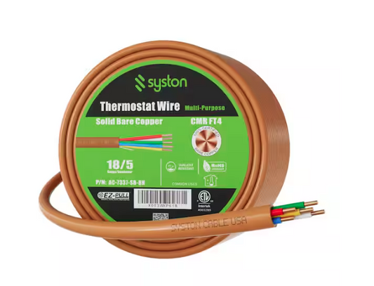 50 ft. 18/5 Brown Solid Bare Copper CMR/CL3R Thermostat Wire - 91012230622