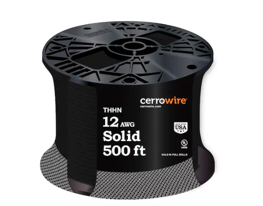 500 ft. 12 Gauge Black Solid Copper THHN Wire - 9600245