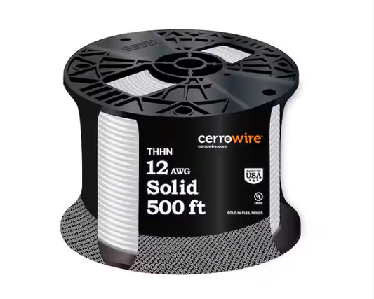 500 ft. 12 Gauge White Solid Copper THHN Wire - 9600296