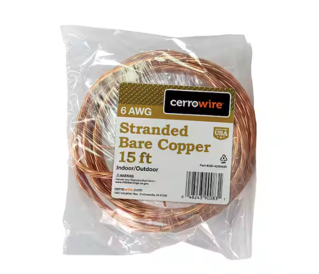 15 ft. 6-Gauge Stranded SD Bare Copper Grounding Wire - 91002352608