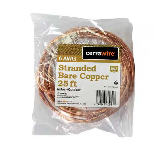 25 ft. 6-Gauge Stranded SD Bare Copper Grounding Wire - 91002352615