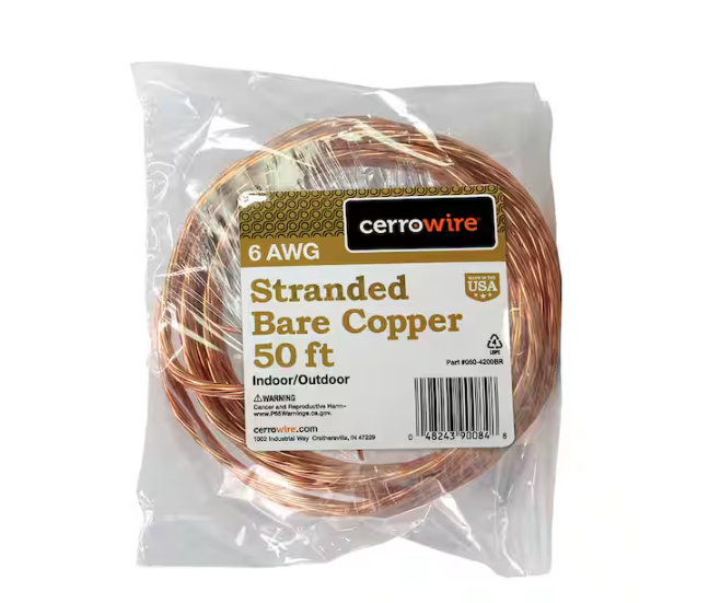 50 ft. 6-Gauge Stranded SD Bare Copper Grounding Wire - 91002480976