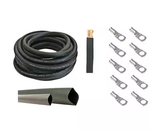 6-Gauge 25 ft. Black Welding Cable Kit Includes 10-Pieces of Cable Lugs and 3 ft. Heat Shrink Tubing - 91007487942
