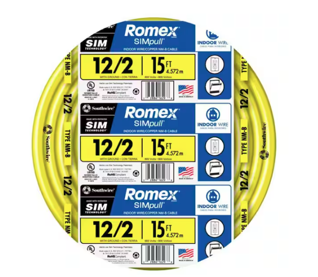 15 ft. 12/2 Solid Romex SIMpull CU NM-B W/G Wire - 9908500