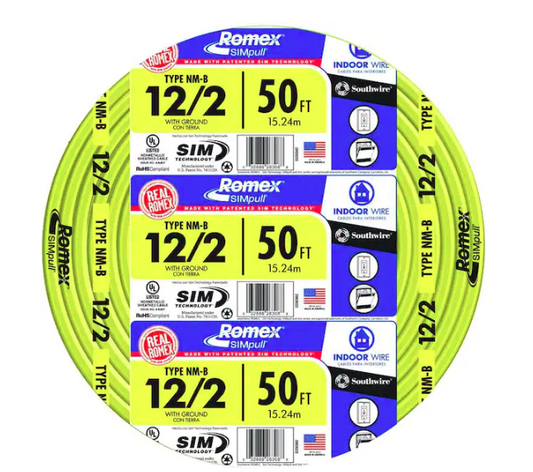 50 ft. 12/2 Solid Romex SIMpull CU NM-B W/G Wire - 9372648